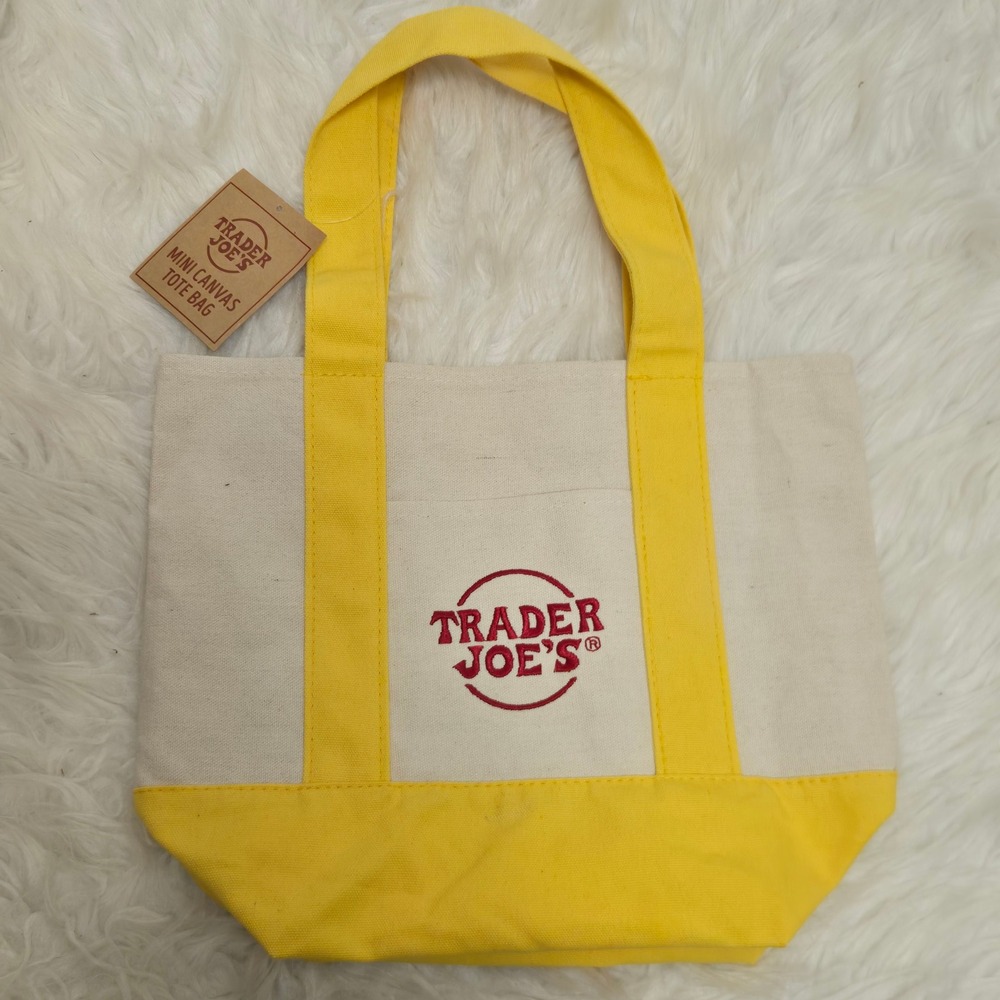 Trader Joe's Mini Canvas Tote Bag Yellow Limited Edition Handbag NWT